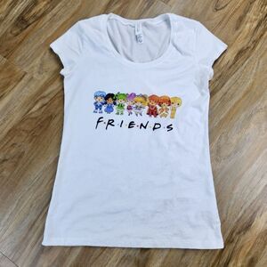 💜Bella Canvas White Rainbow Brite "Friends" Short Sleeve Top Medium